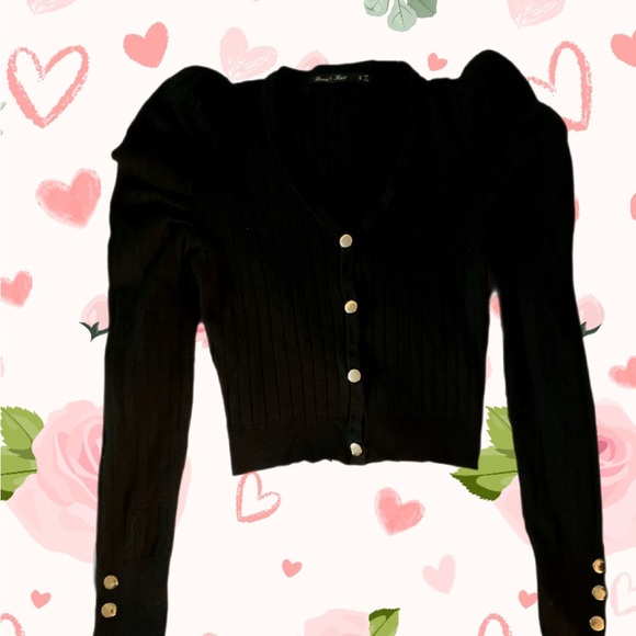 Black Ribbed Cardigan with Gold Buttons - Picture 2 of 3